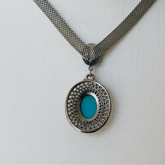 VTG | PARK LANE Silver Tone Mesh necklace with Faus Oval Turquoise 16-17” - Picture 2 of 9